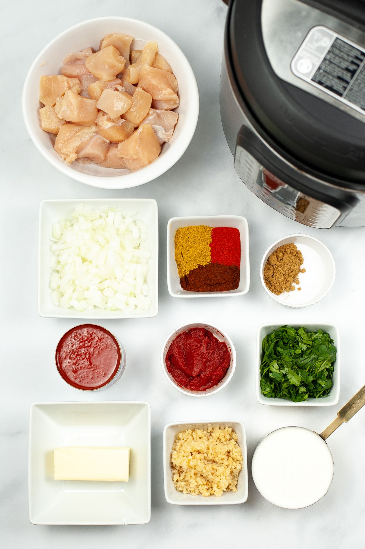 Ingredients used to make Instant Pot Butter Chicken.
