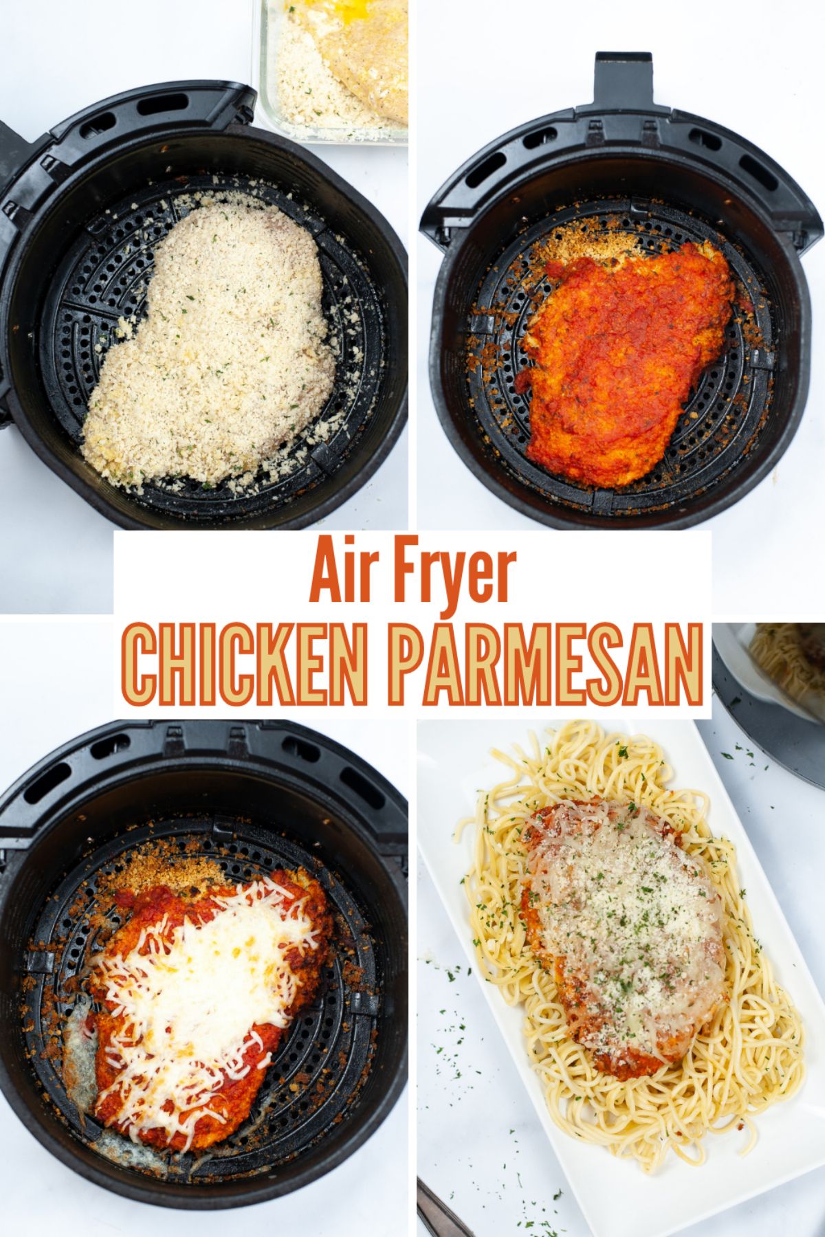 Air Fryer Parmesan Chicken is a delicious easy-to-make recipe that will leave you wanting more. It has a tasty crispy & flavorful coating. #airfryer #chickenparmesan #parmesanchicken #chicken #recipe via @wondermomwannab