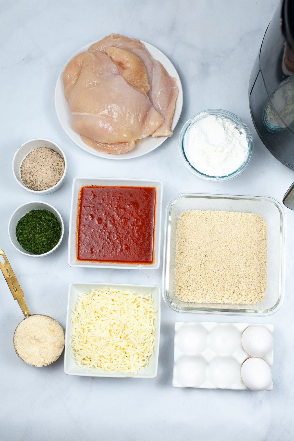 Ingredients used to make Air Fryer Chicken Parmesan.