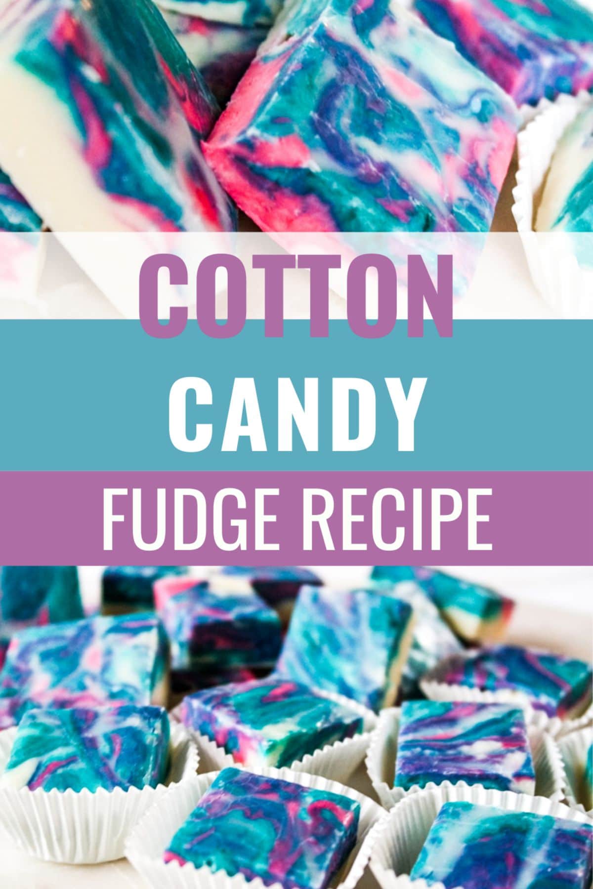 This Cotton Candy Fudge is like nothing you’ve ever tasted before. It’s sweet, decadent, and whimsical; the perfect treat for any occasion. #cottoncandyfudge #cottoncandy #fudge #dessert #recipe via @wondermomwannab