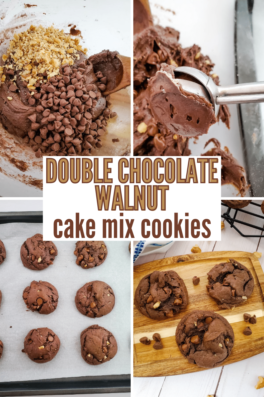 Double Chocolate Walnut Cookies are an easy dessert you can whip up in a few minutes. These rich and chewy cookies are a crowd-pleaser. #cookies #doublechocolate #chocolatecookies #walnut via @wondermomwannab