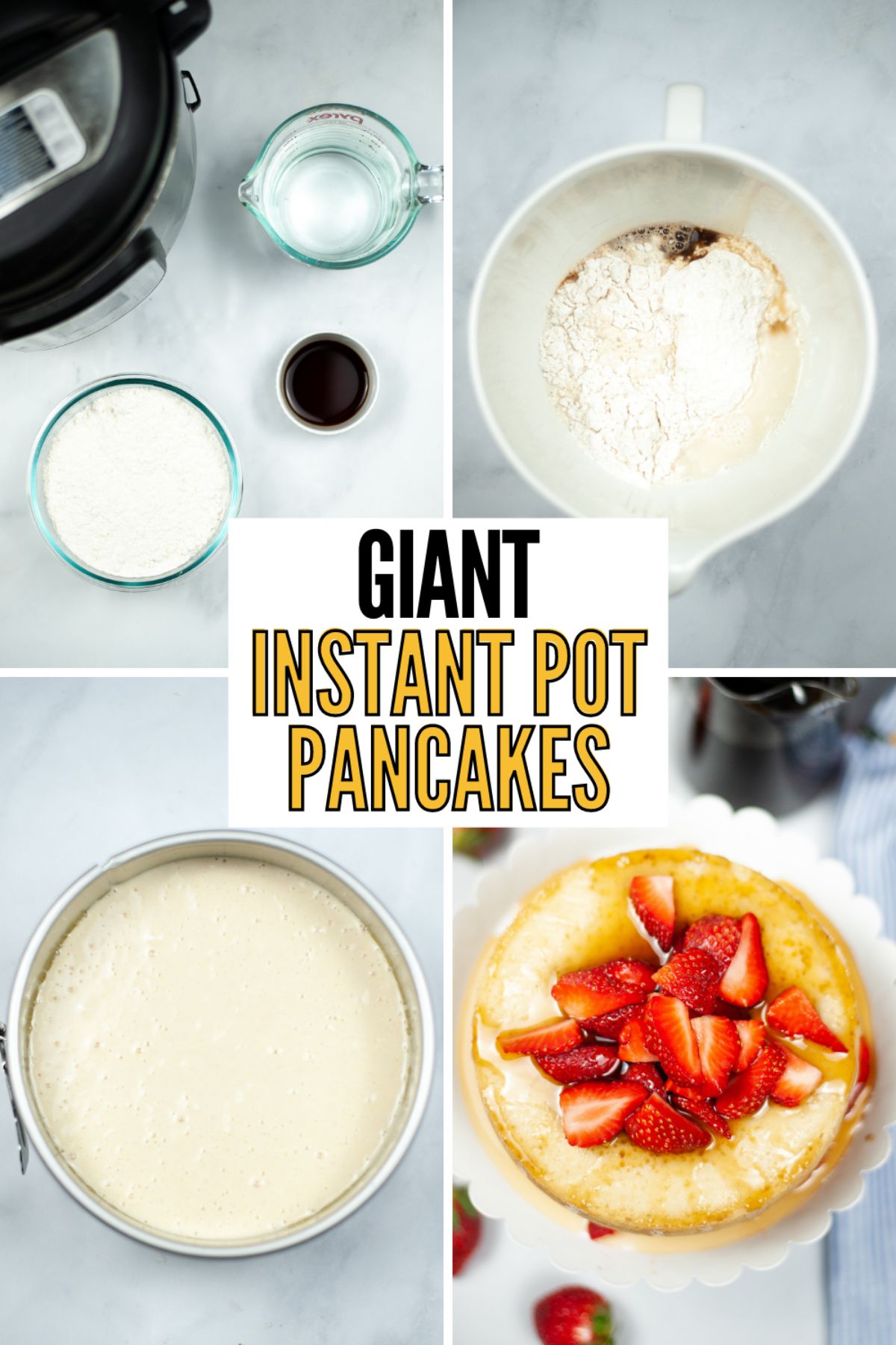 These Giant Instant Pot Pancakes cook up in minutes and are perfect for a weekend breakfast or brunch. Customize with your favorite toppings! #instantpot #pressurecooker #instatntpotpancakes #japanesesoufflepancakes #breakfast via @wondermomwannab