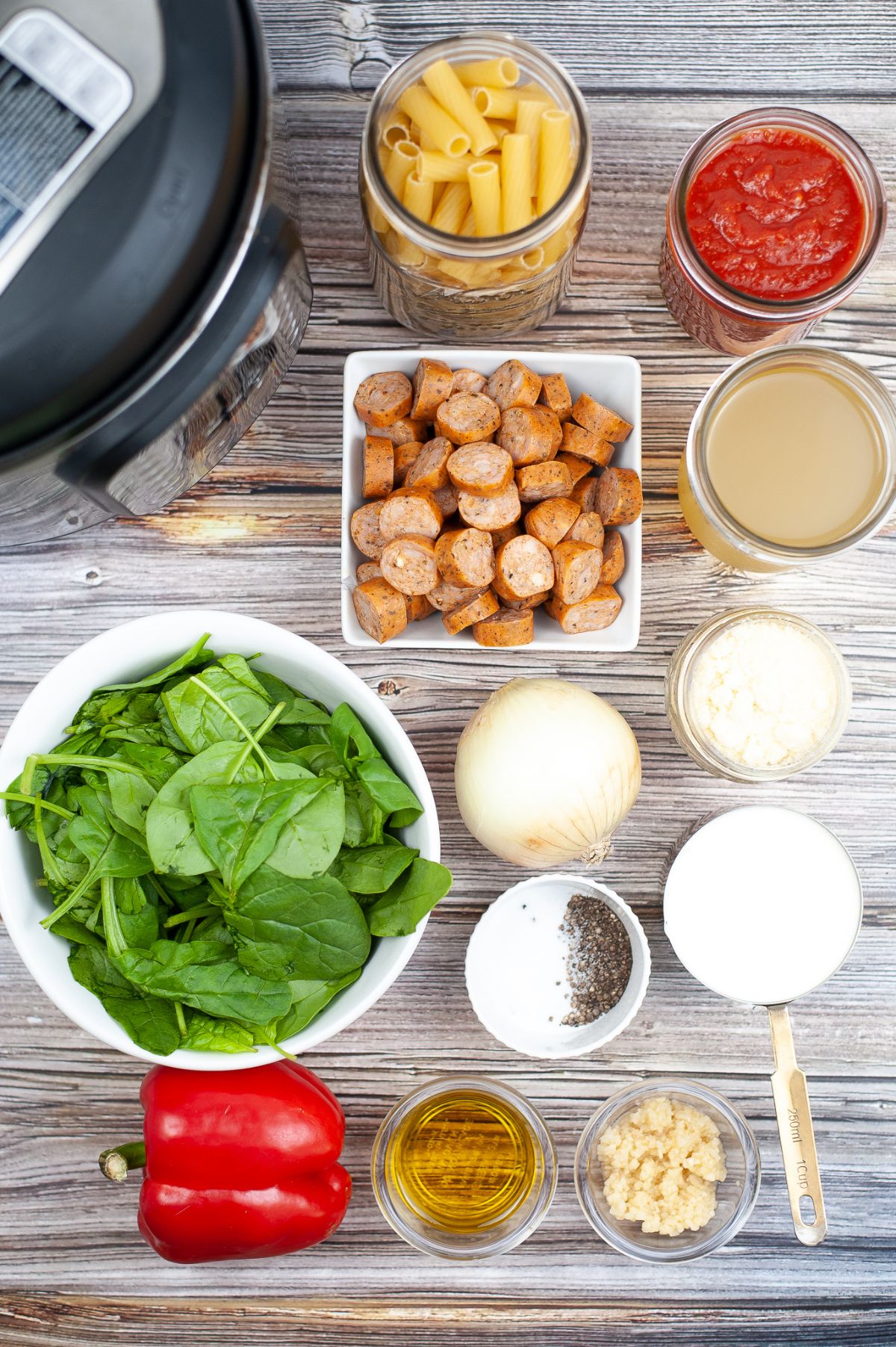 Ingredients used to make Instant Pot Italian Sausage Rigatoni.