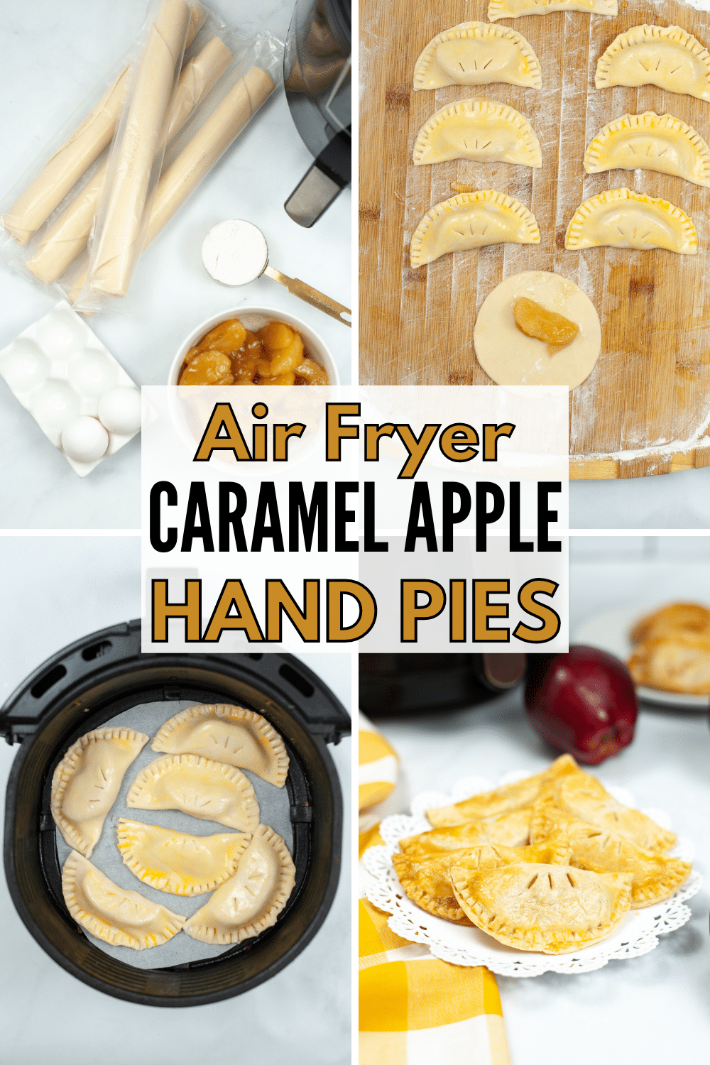 These Air Fryer Caramel Apple Hand Pies are packed with flavor and so delicious! They only take a few minutes to cook in the air fryer. #airfryer #caramelapple #applehandpie #dessert #recipe via @wondermomwannab