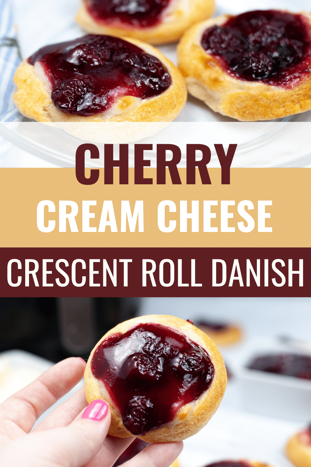 This Air Fryer Cherry Cream Cheese Crescent Roll Danish Recipe is easy to make and so delicious. It's the perfect breakfast or snack recipe. #airfryer #cherry #creamcheese #crescentroll #danish via @wondermomwannab