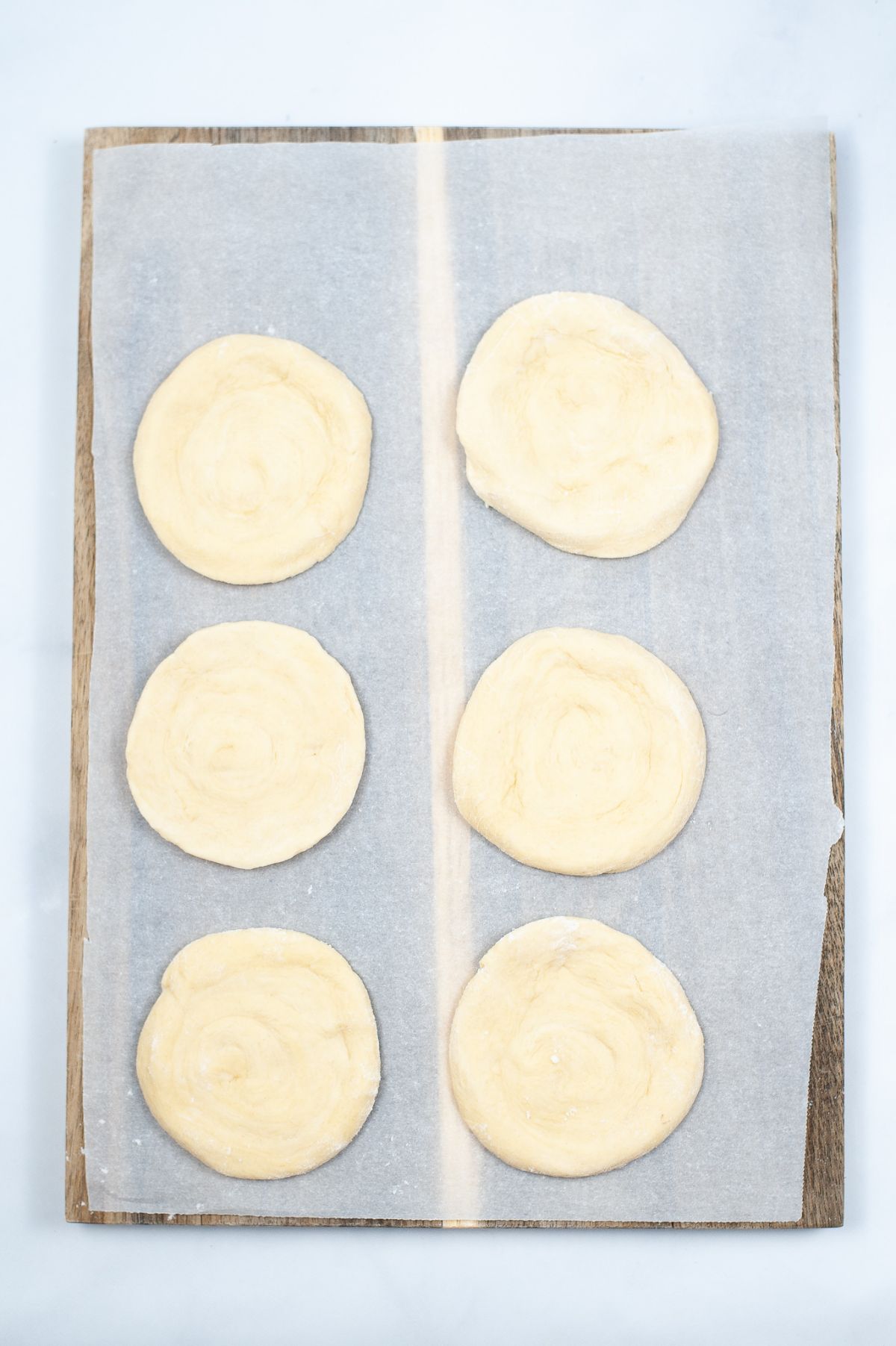 6 pcs Danish dough flattened in 2-3 inch circles