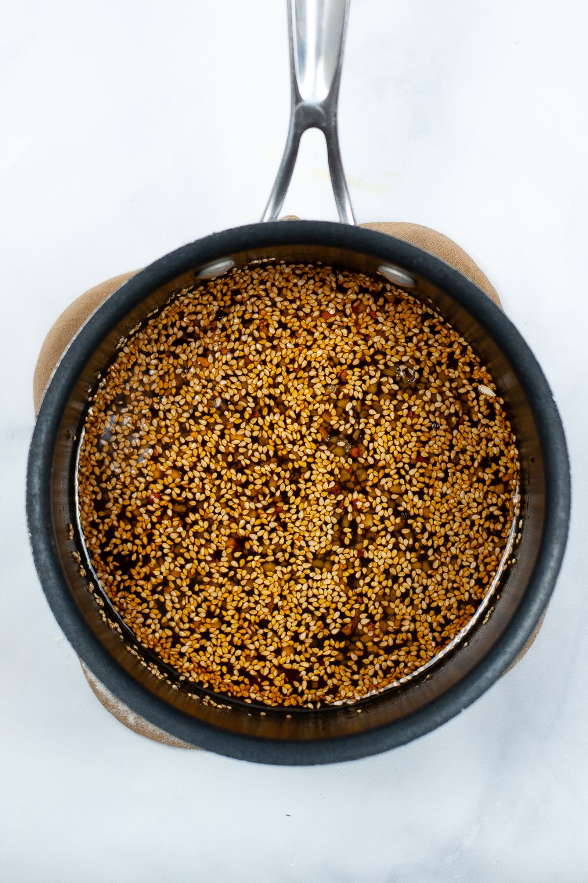 sesame sauce in a pan
