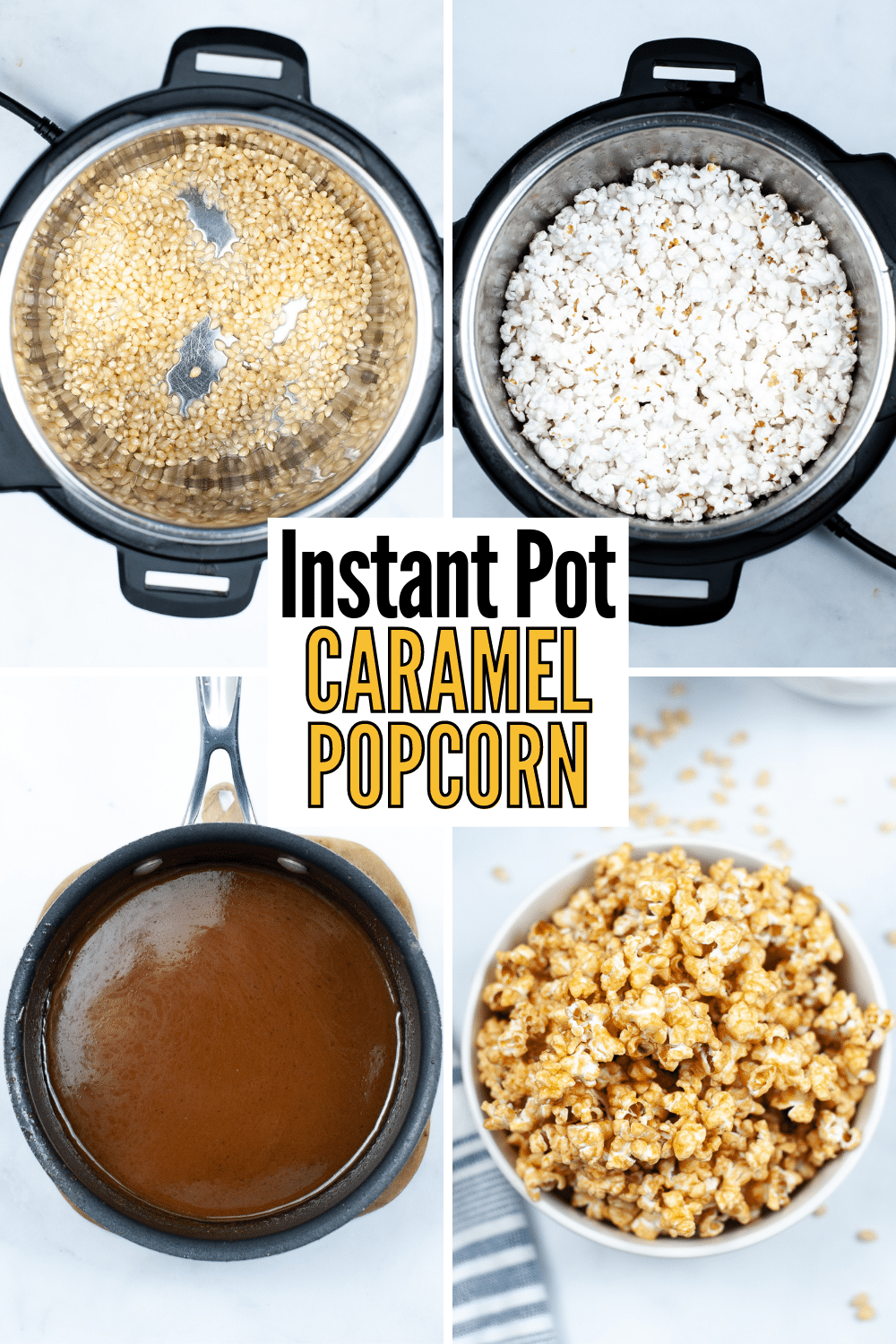 Instant Pot Caramel Popcorn is the perfect sweet and salty snack. It's easy to make and only takes a few minutes in the Instant Pot. #instantpot #pressurecooker #caramelpopcorn #popcorn #recipe via @wondermomwannab