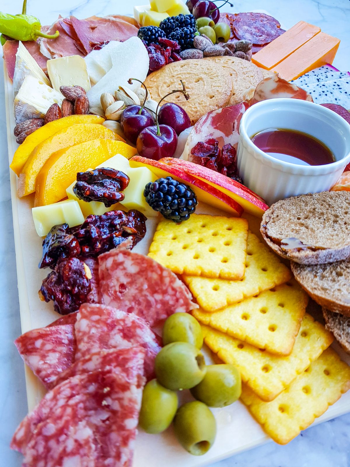 An angled close up shot of Simple Charcuterie Board.