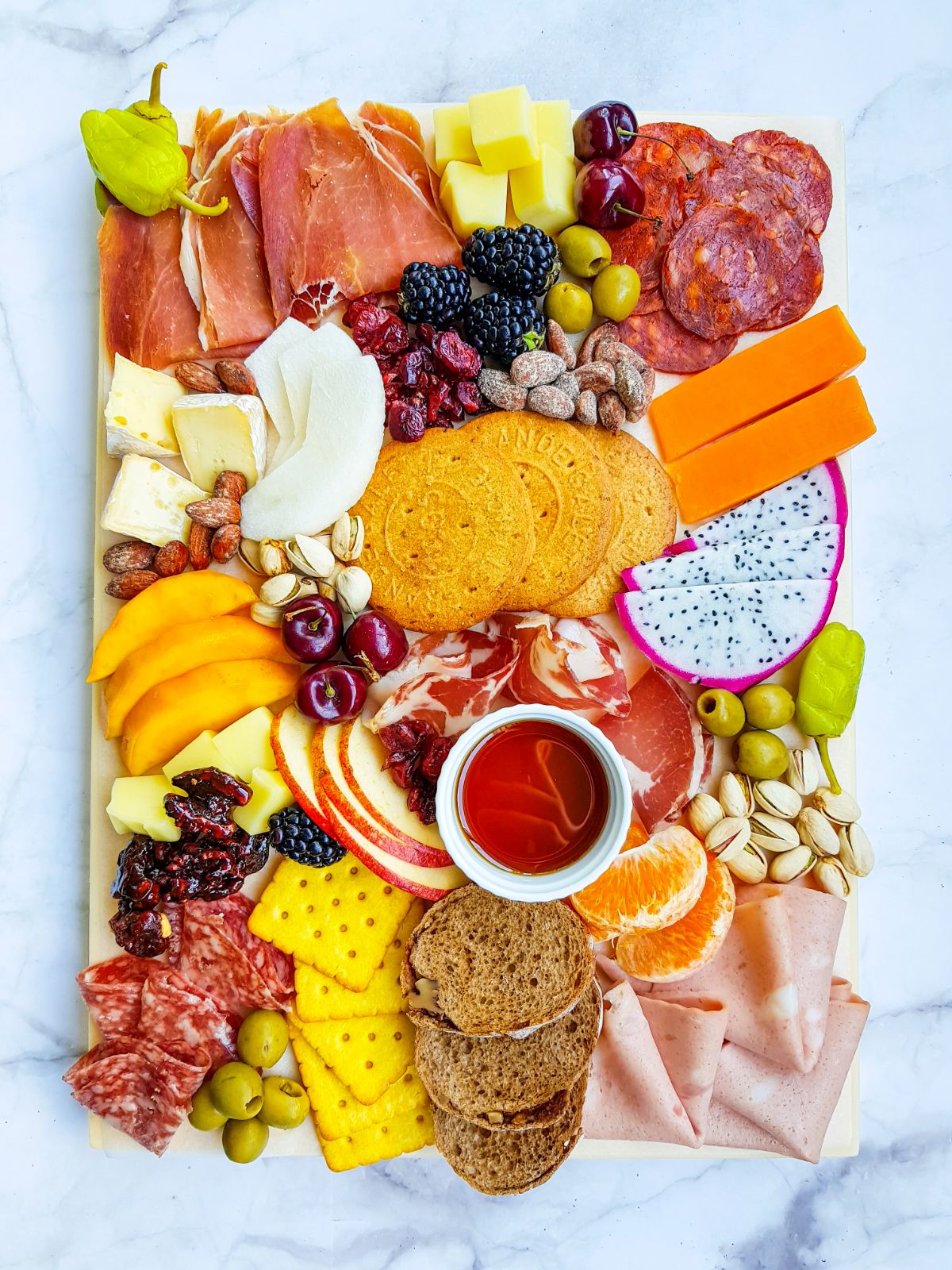 An overhead vertical shot of Simple Charcuterie Board.