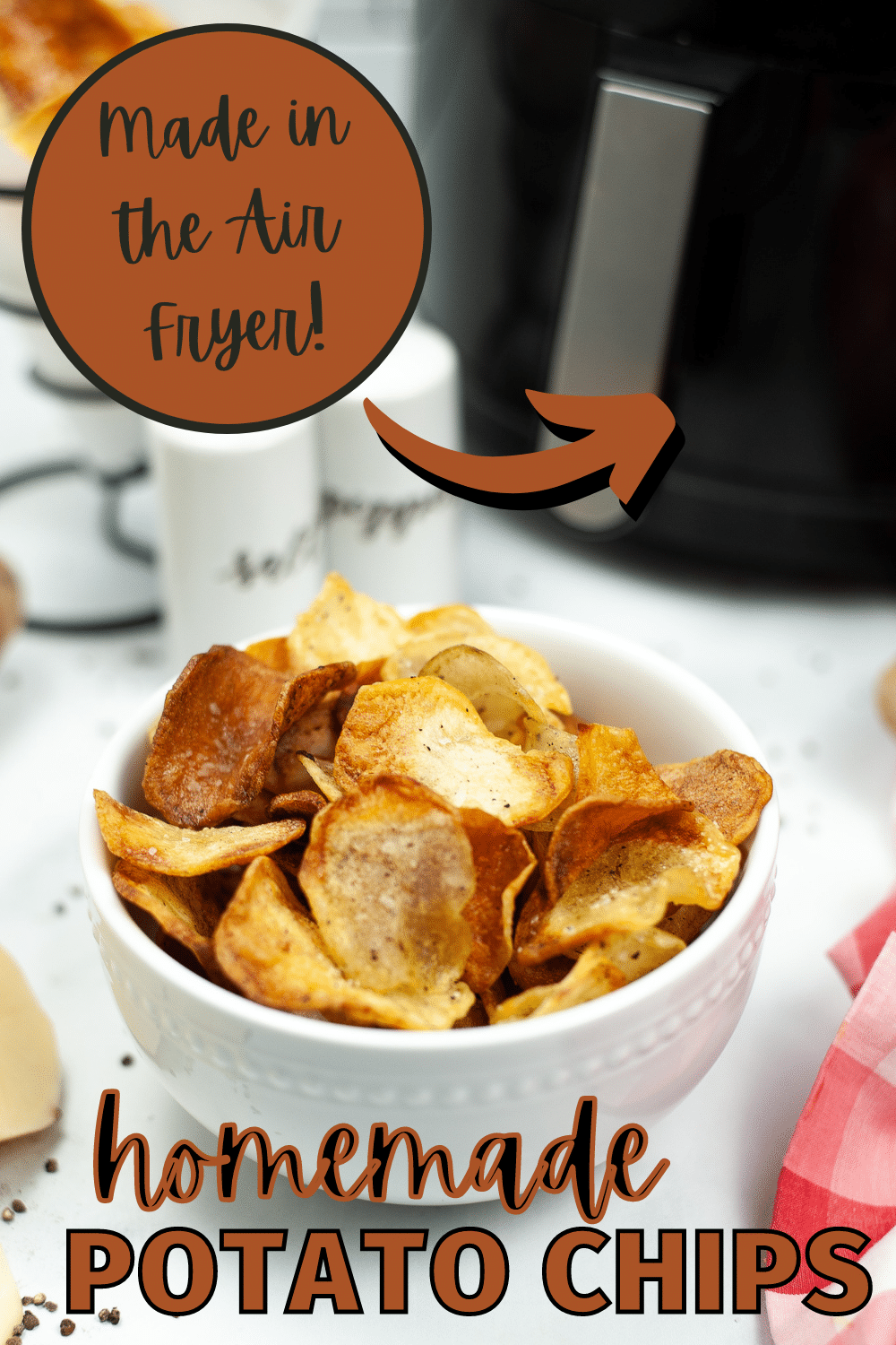 These homemade air fryer potato chips are crunchy & will satisfy your snack cravings. They're cheaper & healthier than store-bought chips. #airfryer #potatochips #homemade #recipe via @wondermomwannab