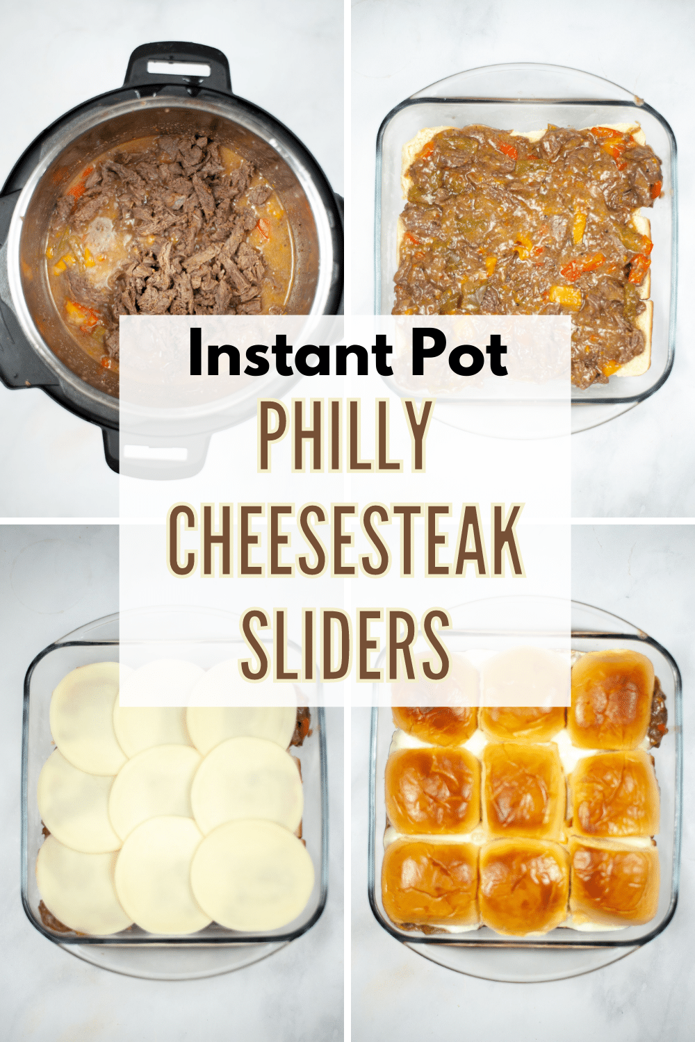 These Instant Pot Philly Cheesesteak Sliders are made with just a few simple ingredients. They come together quickly and taste delicious. #instantpot #pressurecooker #phillyceeseteak #sliders #recipe via @wondermomwannab