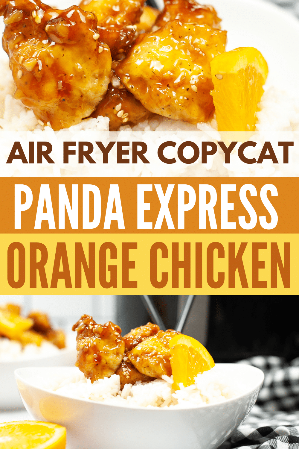 Skip the takeout and make this air fryer copycat Panda Express orange chicken at home instead. It's crispy chicken coated in a tangy sauce. #airfryer #pandaexrpress #orangechicken #copycatrecipe via @wondermomwannab