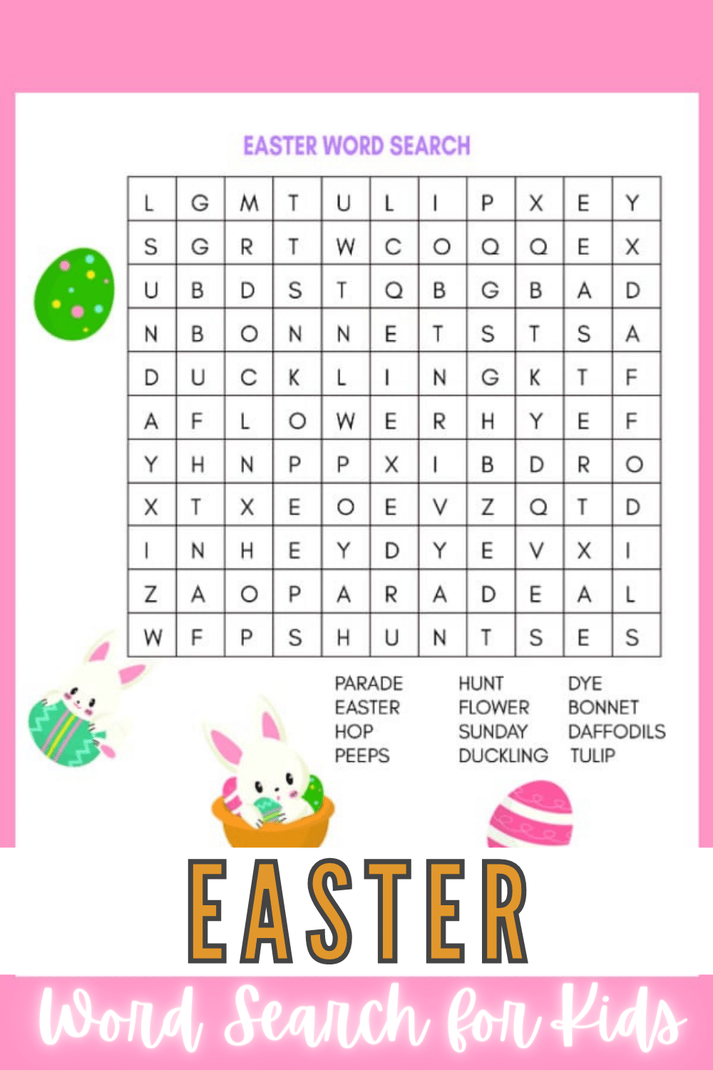This printable Easter Word Search for Kids is a wonderful activity for kids. Full of Easter-themed words, it is educational and fun. #printables #wordsearch #Easter via @wondermomwannab