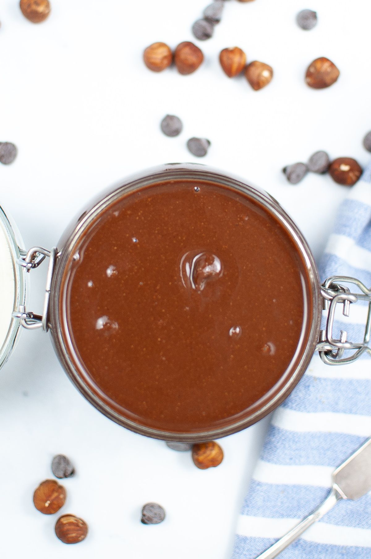 overhead view of Homemade Nutella in a jar