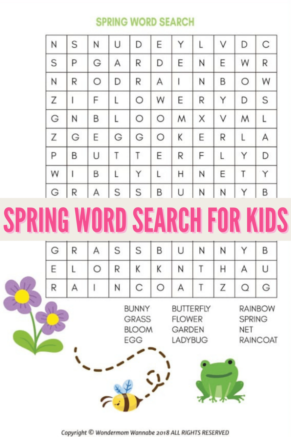 Children will have fun completing this printable Spring Word Search for kids. Full of spring-themed words this is great for home or school. #spring #wordsearch #printables via @wondermomwannab