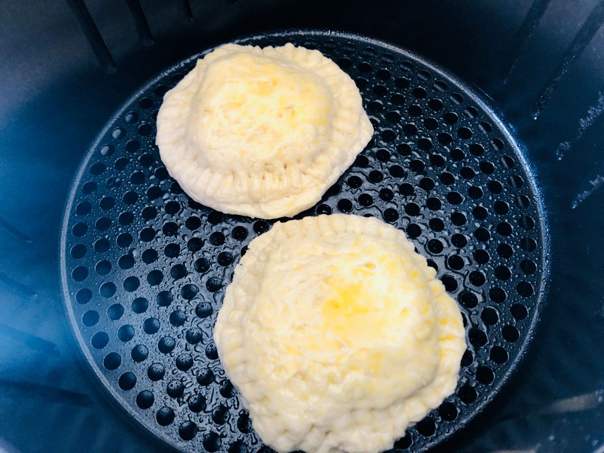 two biscuit hot pockets in an air fryer