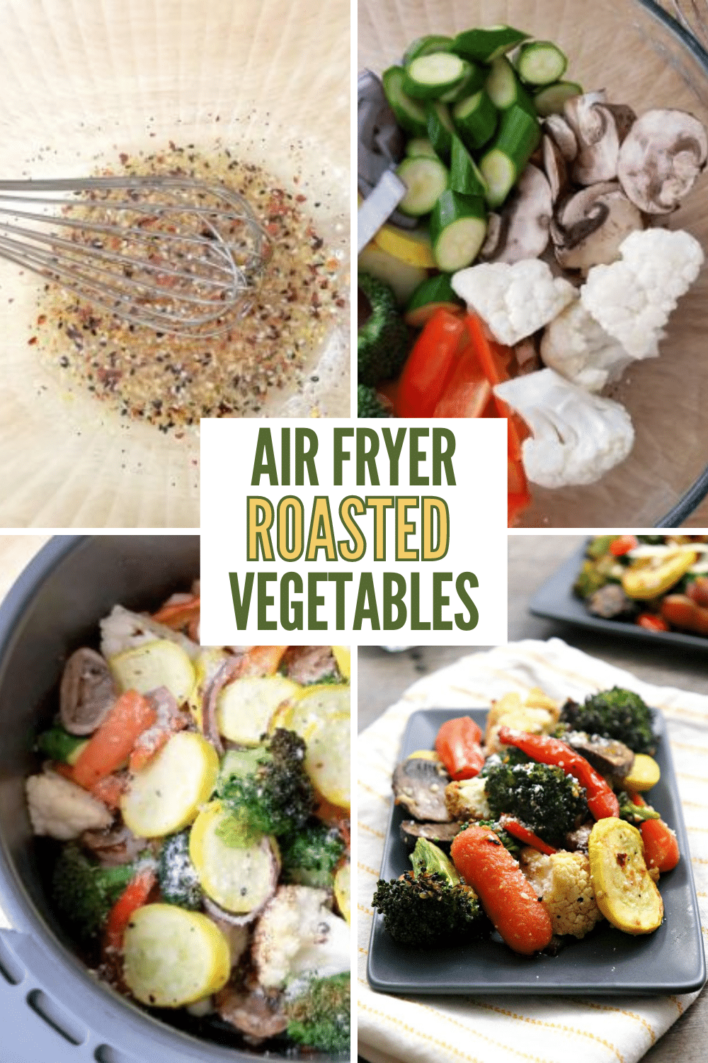 Air Fryer Roasted Vegetables are a healthy and delicious way to enjoy your favorite vegetables. Even kids love this crispy flavorful dish. #airfryer #roastedvegetables #recipe via @wondermomwannab