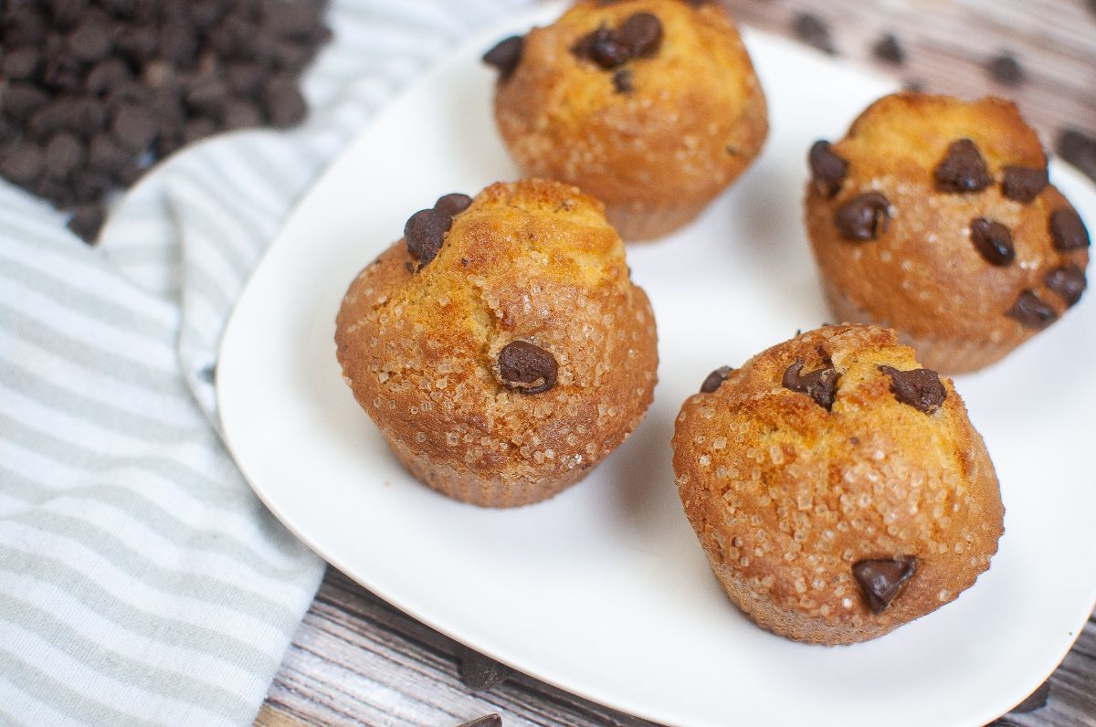 Air Fryer Chocolate Chip Muffins on a plate