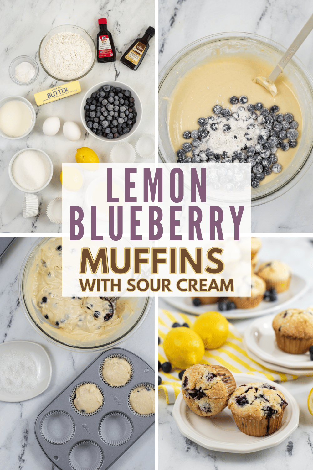 Lemon Blueberry Muffins with Sour Cream are light, fluffy, and full of blueberries and lemon flavor. They’re the perfect breakfast or snack. #lemonblueberrymuffins #breakfast #snack #recipe via @wondermomwannab