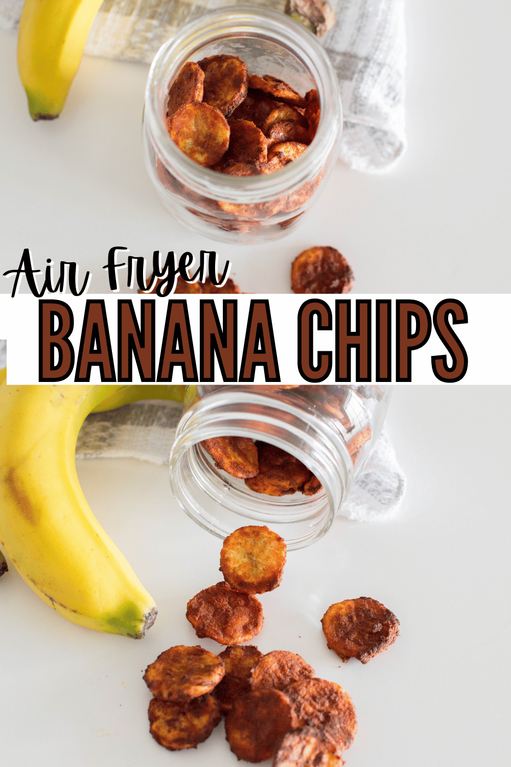 These Air Fryer Banana Chips are the perfect snack! They're crispy on the outside, soft on the inside, and made with a few simple ingredients! #airfryerbananachips #airfryer #bananachips #snackrecipe via @wondermomwannab