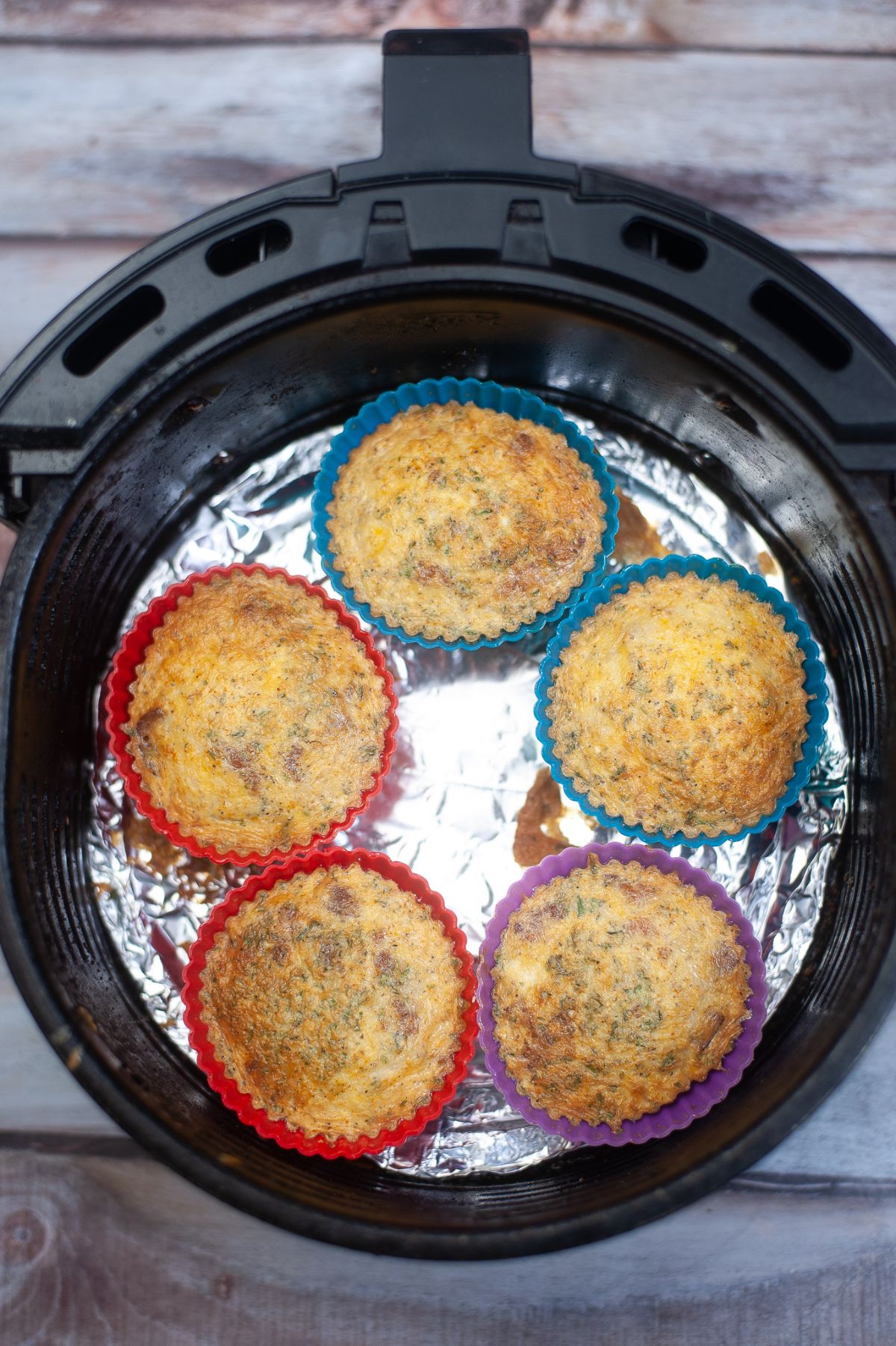 Air fry the egg cupcakes