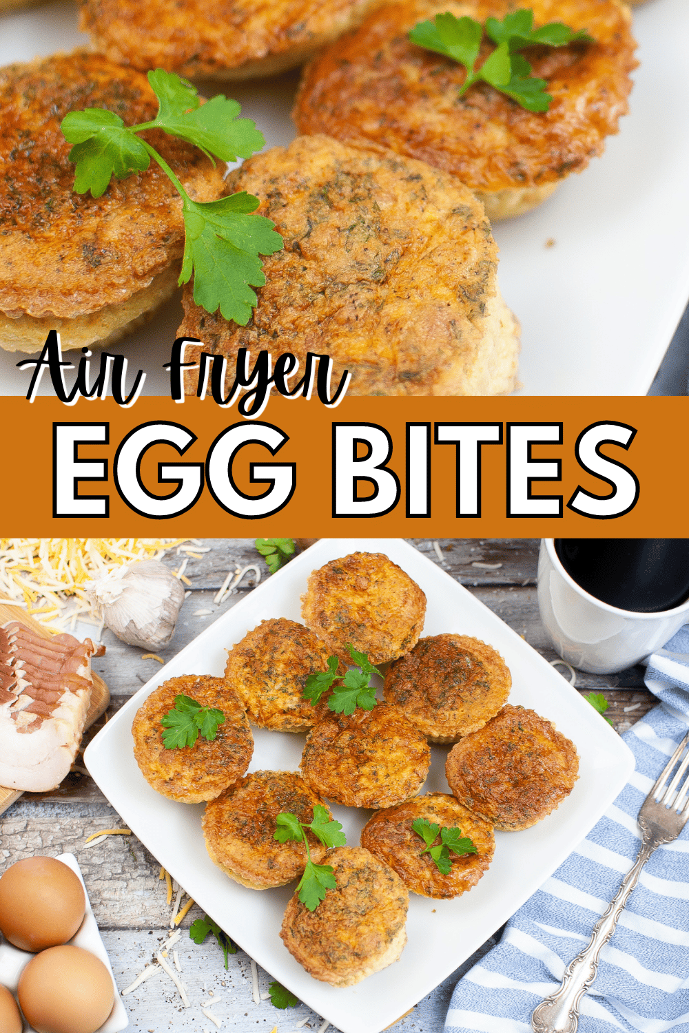 Air Fryer Egg Bites are a quick and easy breakfast that can be made ahead of time and reheated on busy mornings. They're packed with flavor! #airfryereggbites #airfryer #eggbites #breakfast #recipe via @wondermomwannab