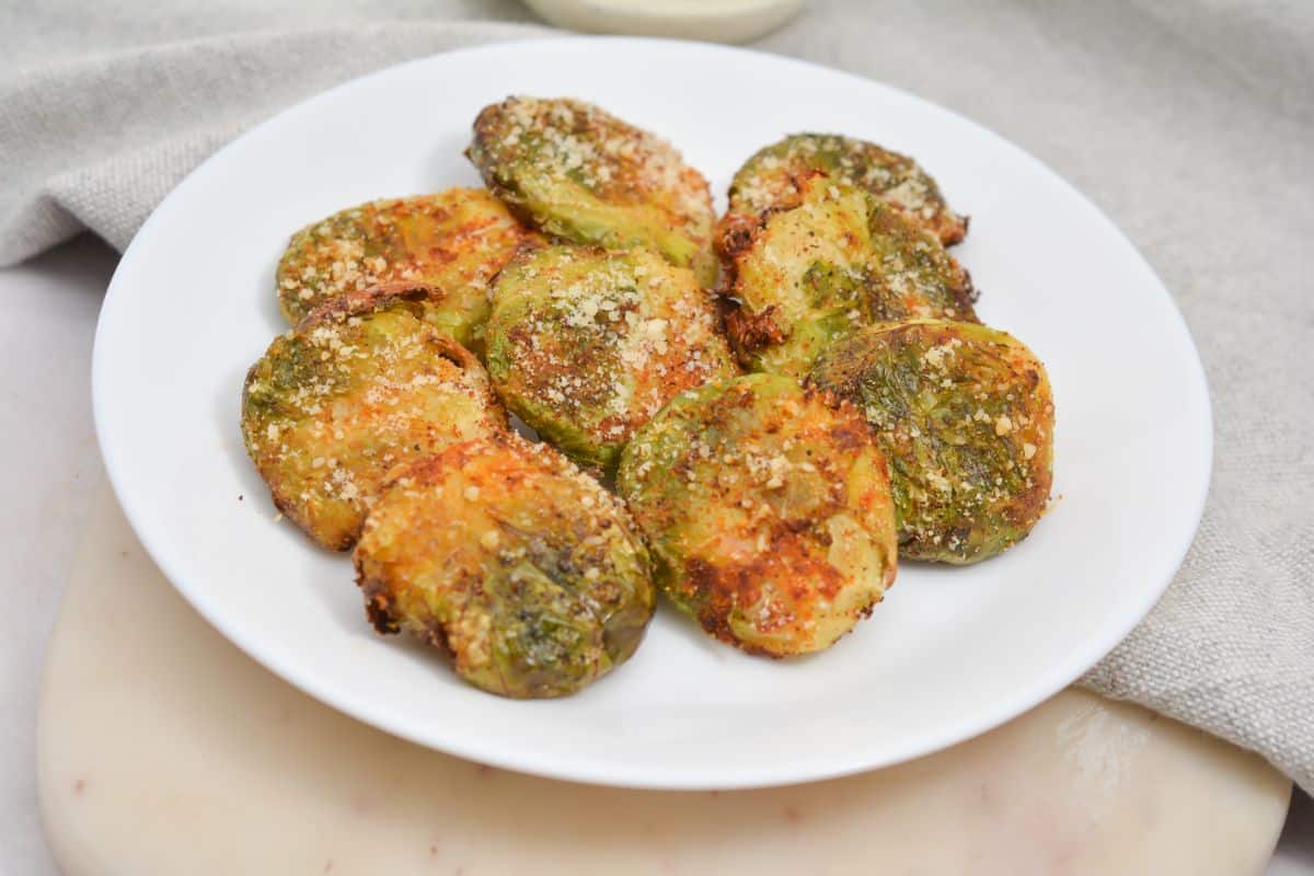 Air Fryer Keto Brussel Sprouts on a white plate