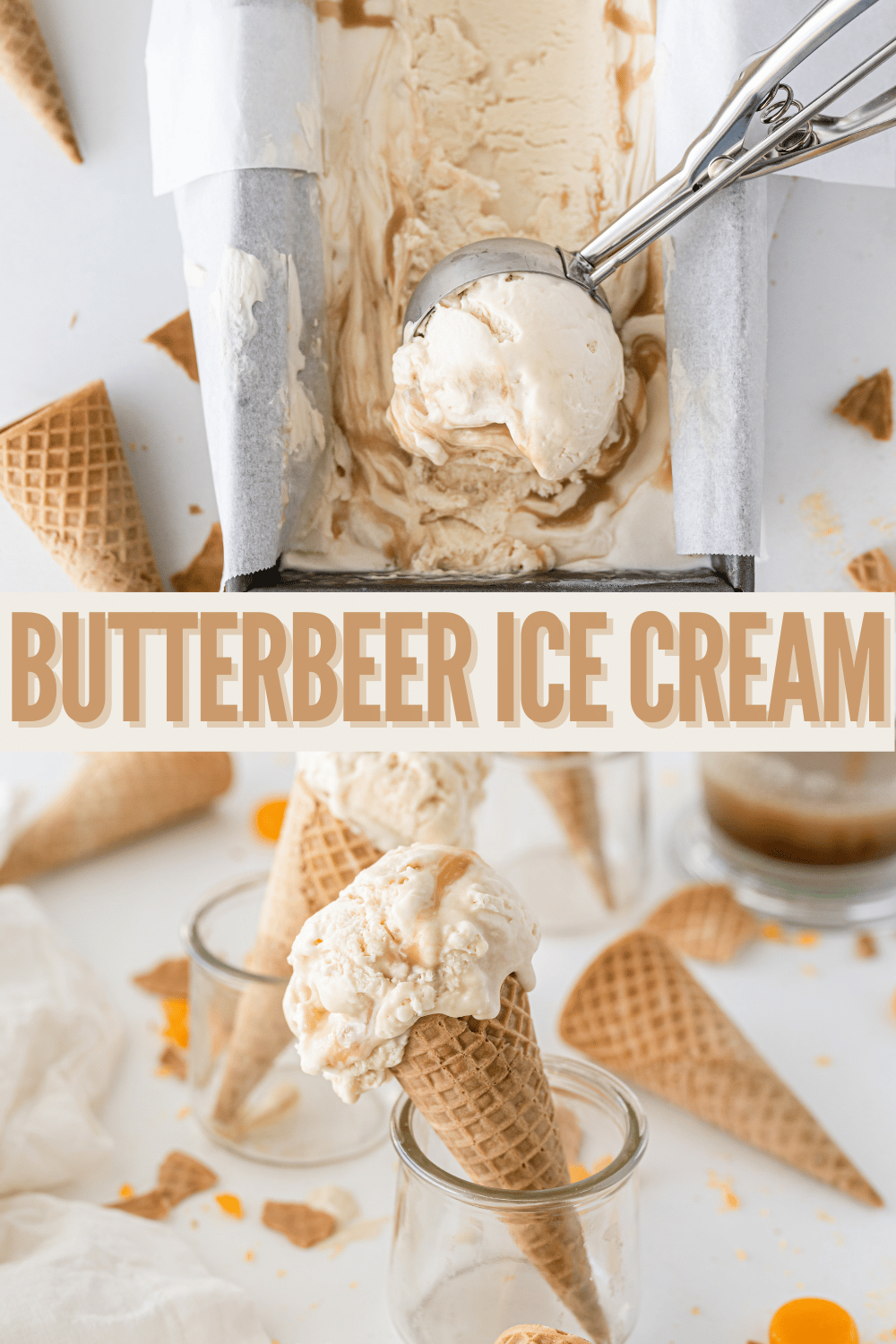 This Butterbeer Ice Cream is a rich and creamy, no churn ice cream, infused with the flavors of butterscotch and caramel. #butterbeericecream #butterbeer #icecream #harrypotter via @wondermomwannab