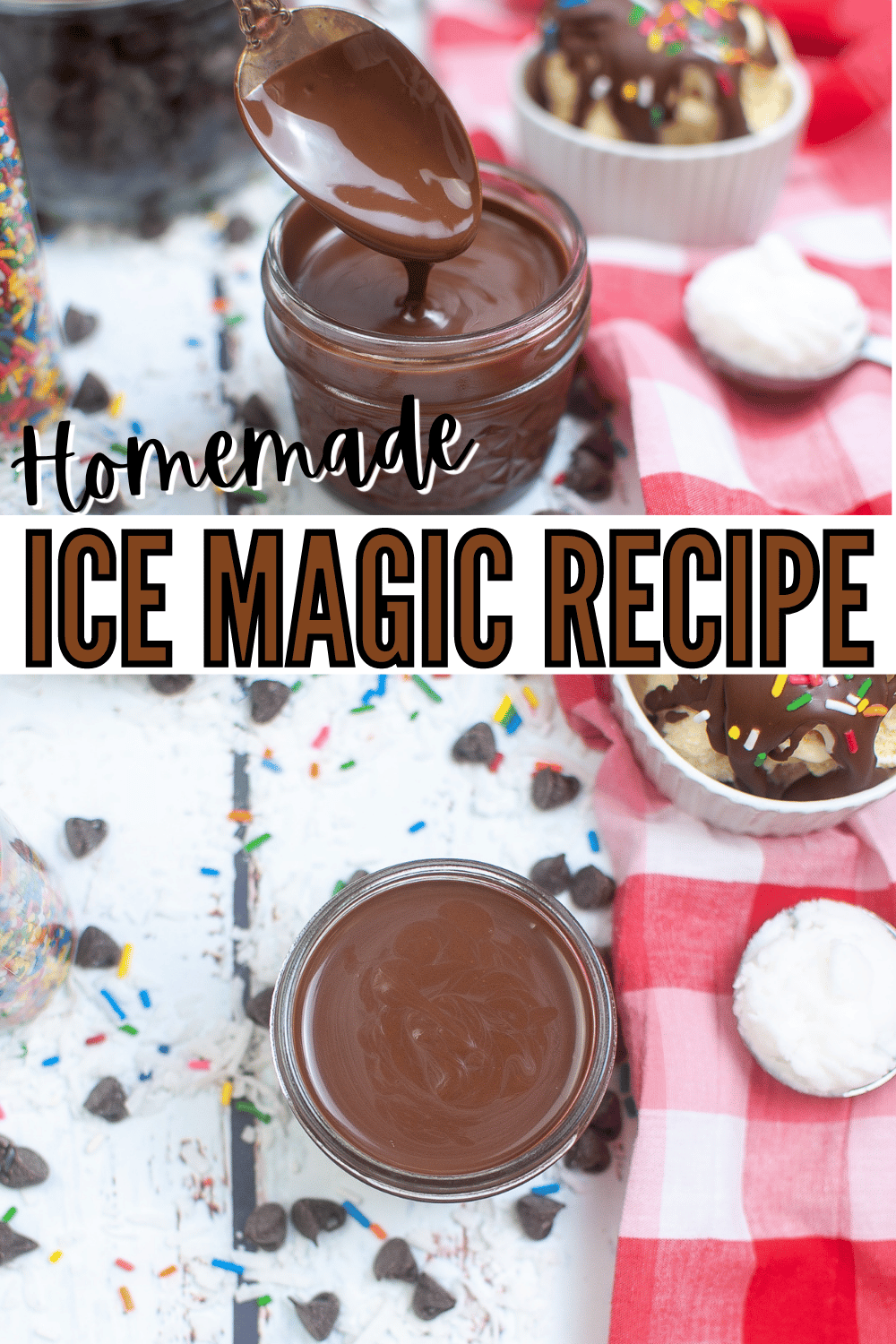 This Ice Magic recipe is a classic! It’s so easy to make with just two ingredients and it hardens instantly when poured over ice cream. #icemagicrecipe #homemadeicemagic #icemagic #icecreamtopping via @wondermomwannab