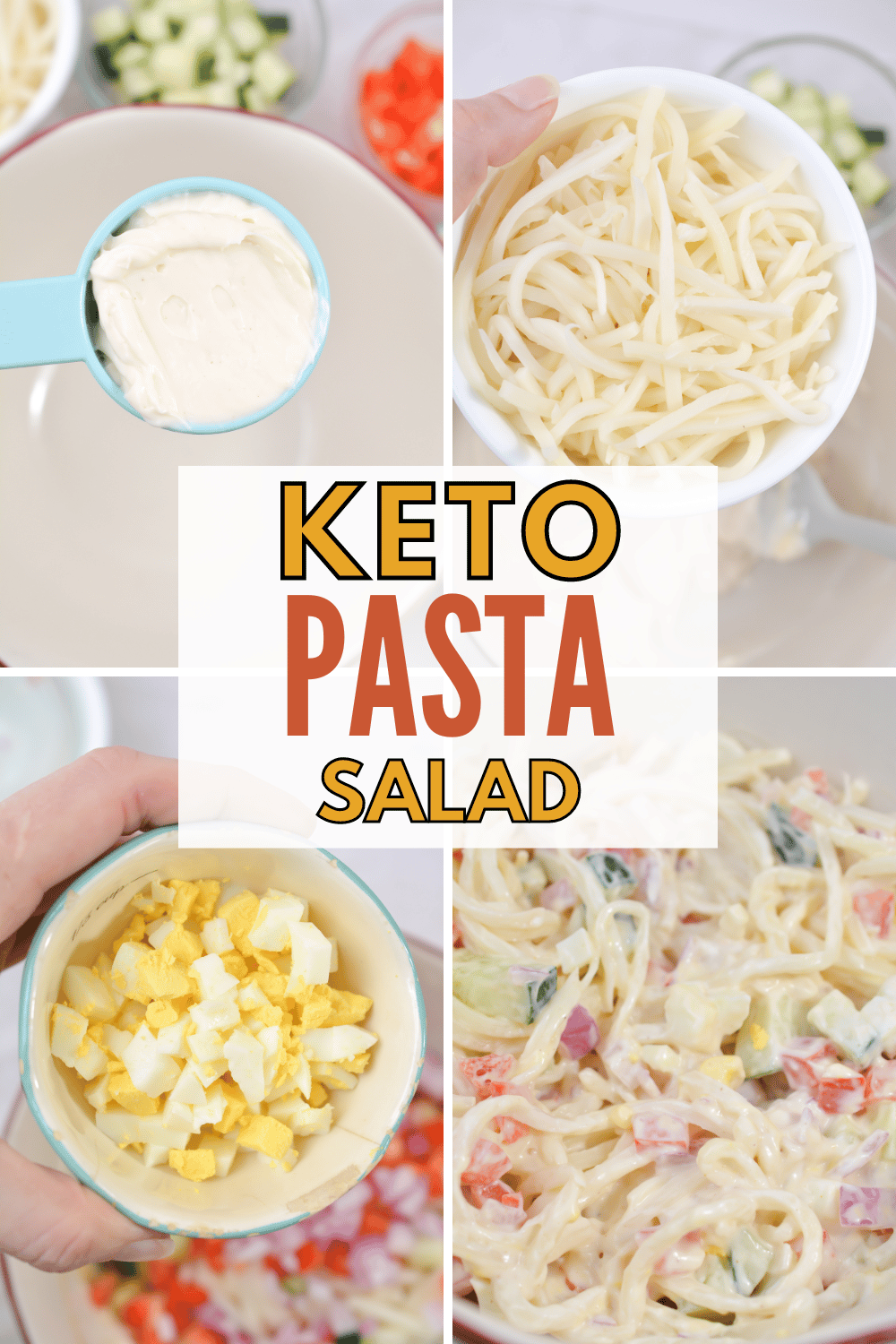 This Keto Pasta Salad recipe is easy to make and is packed with flavor! It’s the perfect side dish to bring to any potluck or summer party! #ketopastasalad #keto #lowcarb #pastasalad via @wondermomwannab