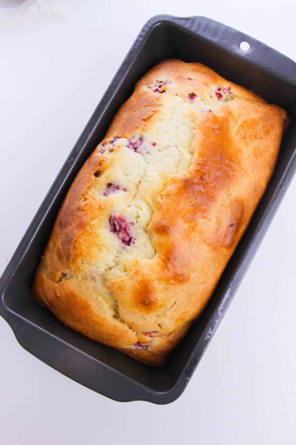 Lemon Raspberry Loaf in the pan