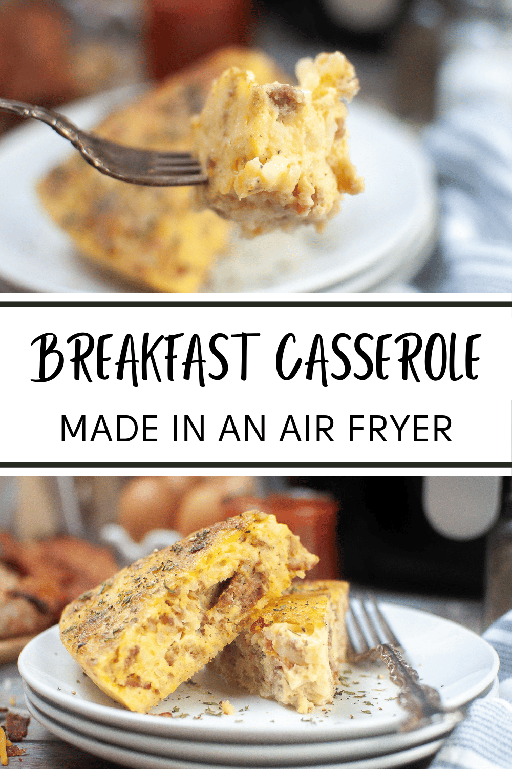 This Air Fryer Breakfast Casserole recipe is easy to make and full of flavor! It’s the perfect dish to feed a crowd for brunch or breakfast. #airfryer #breakfastcasserole #breakfastrecipe #brunch via @wondermomwannab