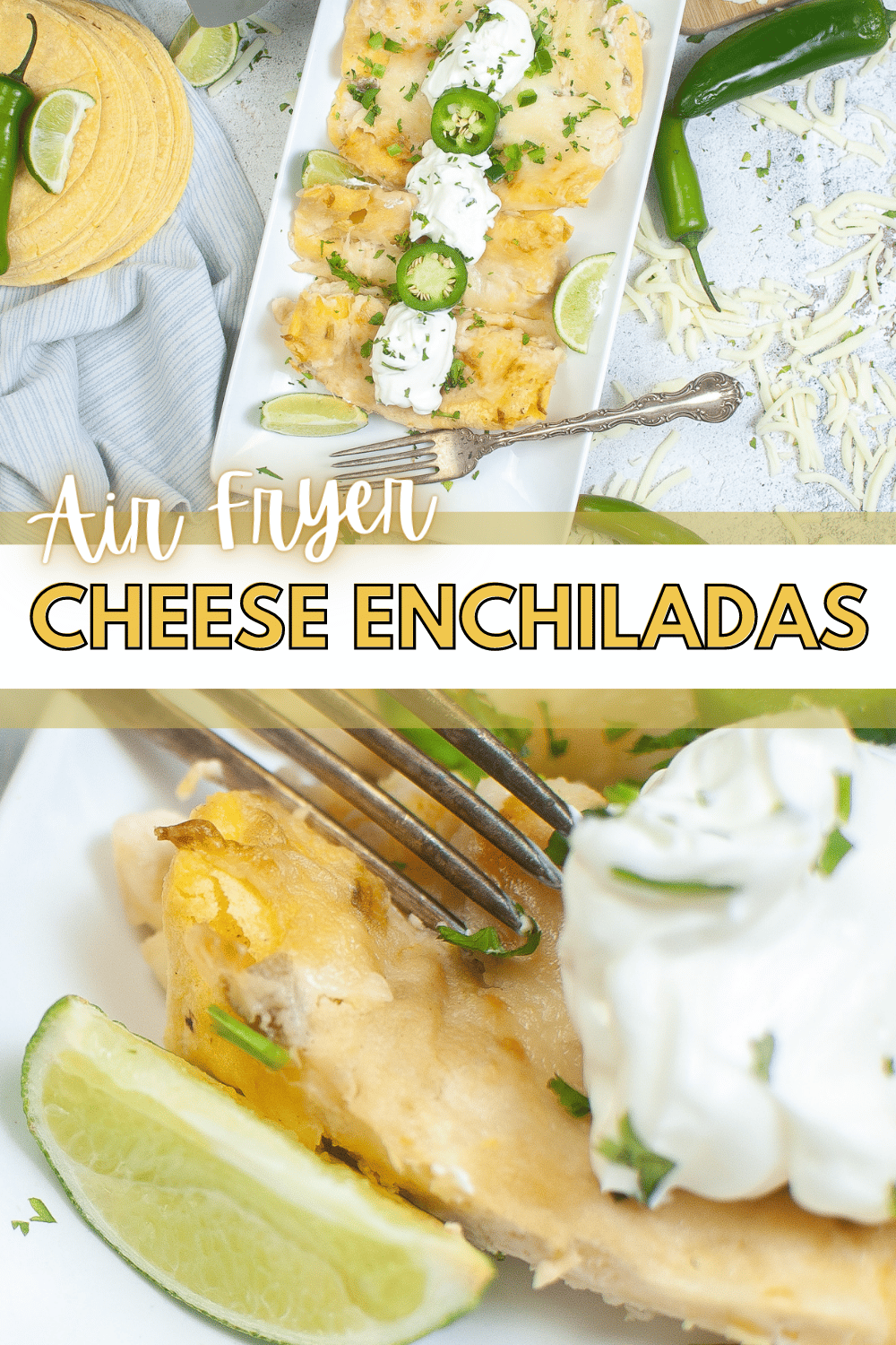 Air Fryer Cheese Enchiladas are a delicious and easy way to make a classic Mexican dish. Serve with your favorite toppings and enjoy! #airfryer #cheeseenchiladas #enchiladas #mexicanfood via @wondermomwannab