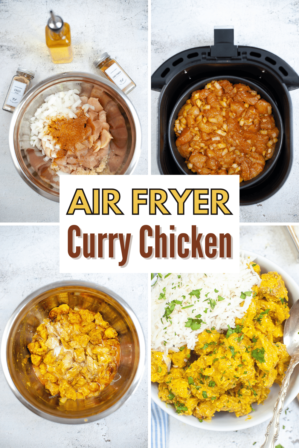 This Air Fryer Curry Chicken is a quick and easy way to get your curry fix! This recipe is a great way to enjoy a takeout favorite at home. #airfryer #currychicken #curry #chicken via @wondermomwannab