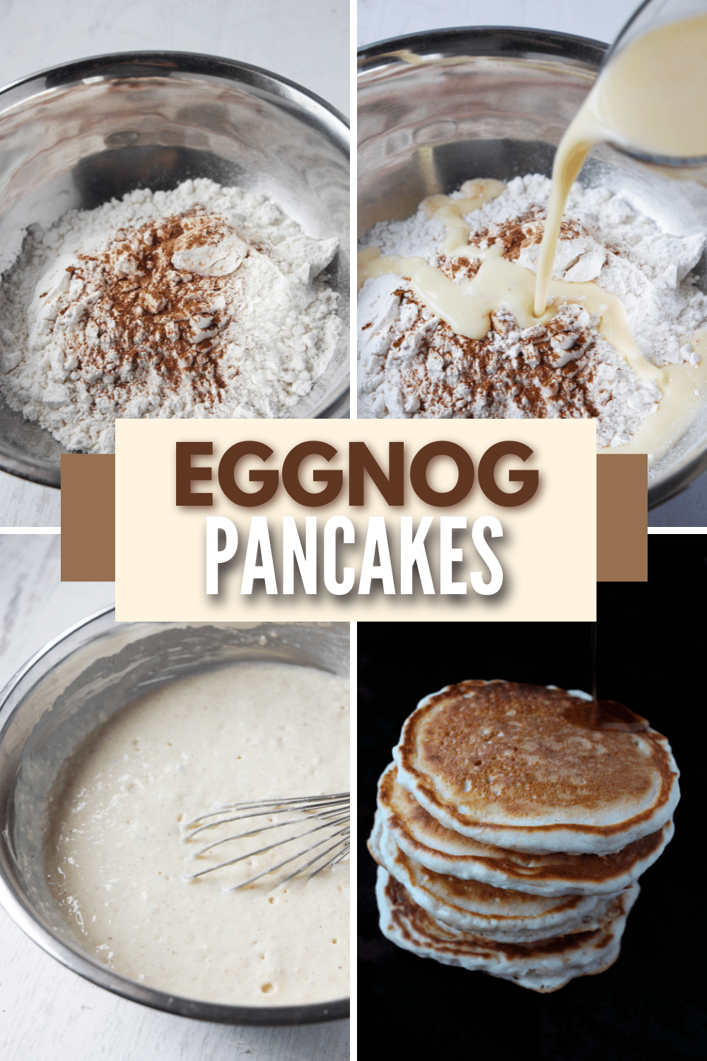 These Eggnog Pancakes are the perfect holiday breakfast! Serve them with whipped cream and cinnamon for a festive morning treat. #eggnogpancakes #holidaybreakfast #pancakes #breakfast via @wondermomwannab