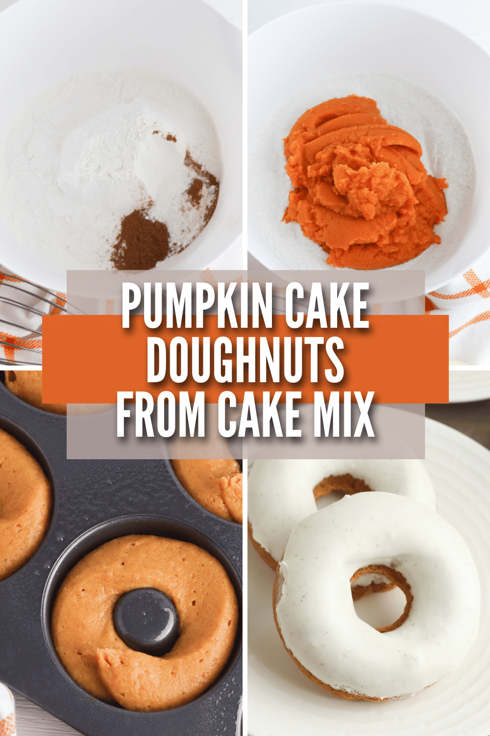 These Pumpkin Cake Doughnuts are an easy and delicious fall breakfast or snack! Made with a cake mix, they are super simple to make. #pumpkincakedoughnuts #pumpkin #doughnuts #donuts #Fall via @wondermomwannab