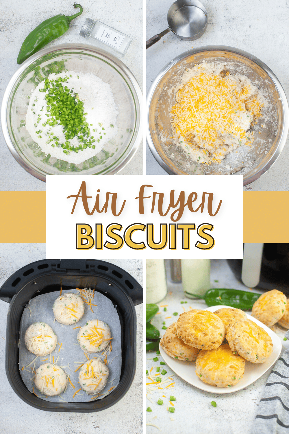 These Air Fryer Biscuits are flaky, cheesy, and full of savory spicy flavor. If you're looking for a simple homemade biscuit try this recipe. #airfryerbiscuits #airfryer #biscuits via @wondermomwannab