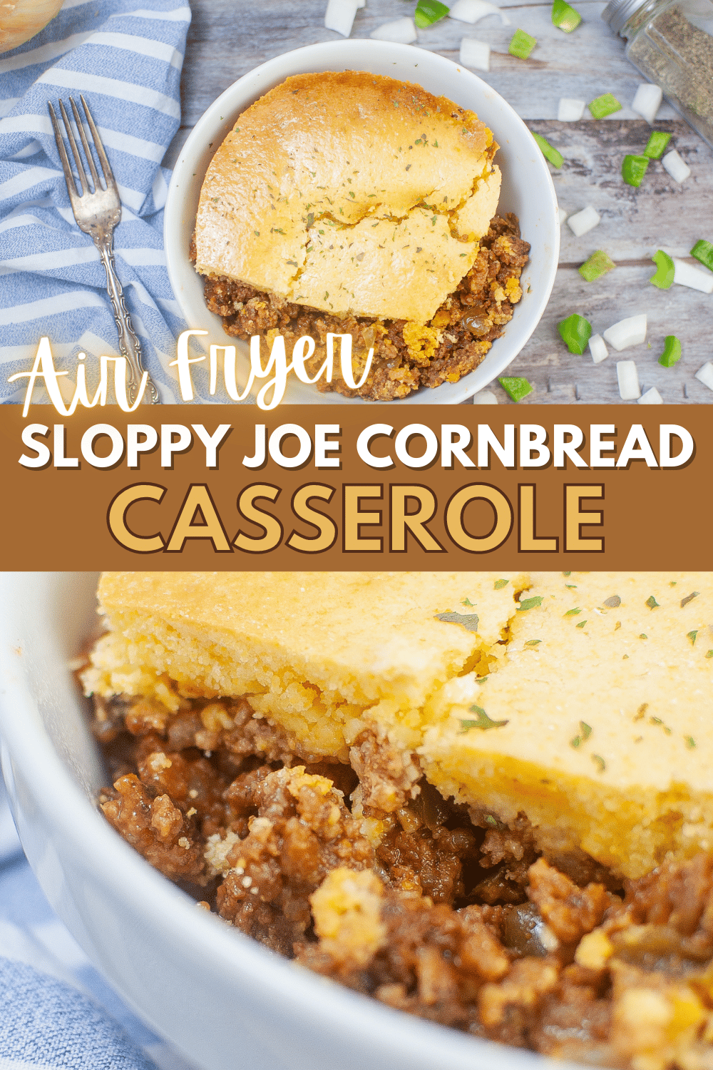 This Sloppy Joe Cornbread Casserole is an easy meal that the whole family will love! Made with just a few simple ingredients, it's perfect for busy weeknights. #airfryer #sloppyjoe #sloppyjoecornbreadcasserole #cornbread #casserole via @wondermomwannab