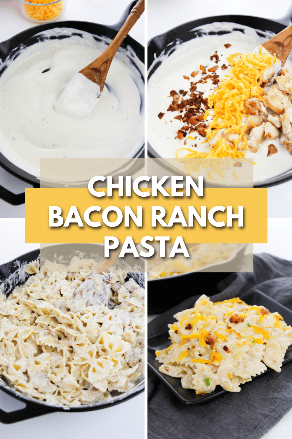 This Chicken Bacon Ranch Pasta is an easy and delicious recipe that can be made in no time at all with only a little bit of effort. #chickenbaconranchpasta #chicken #bacon #ranch #pasta via @wondermomwannab