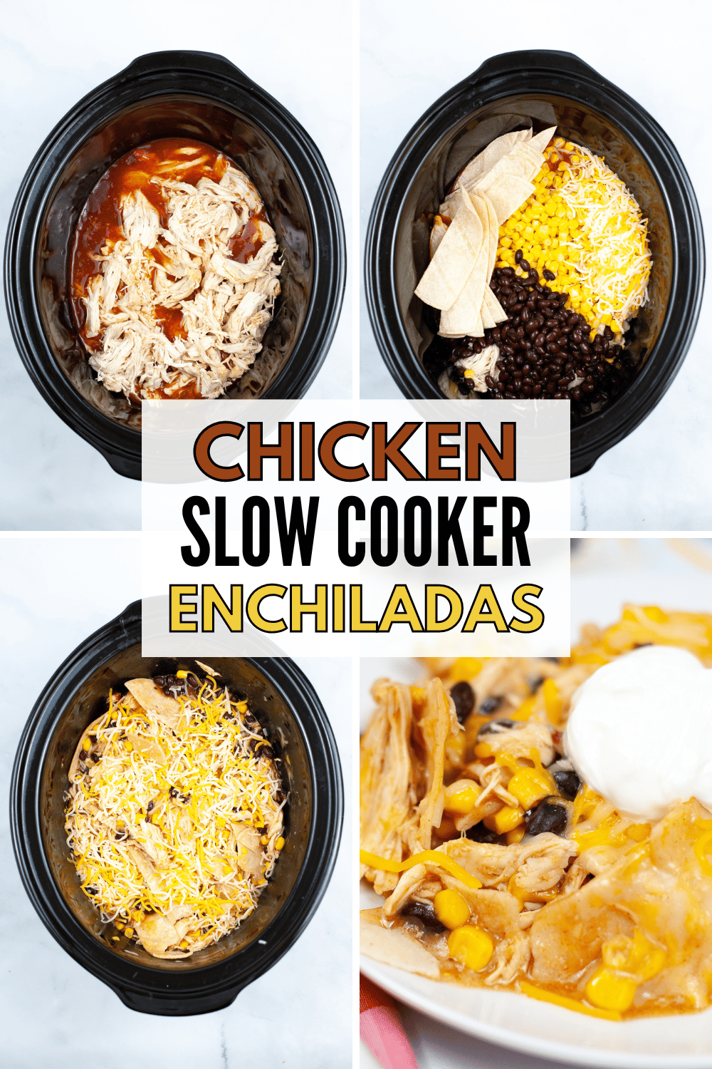 These Chicken Slow Cooker Enchiladas are so easy to make and full of flavor! This recipe is perfect for busy weeknights! #chickenenchiladas #slowcooker #chicken #recipe via @wondermomwannab