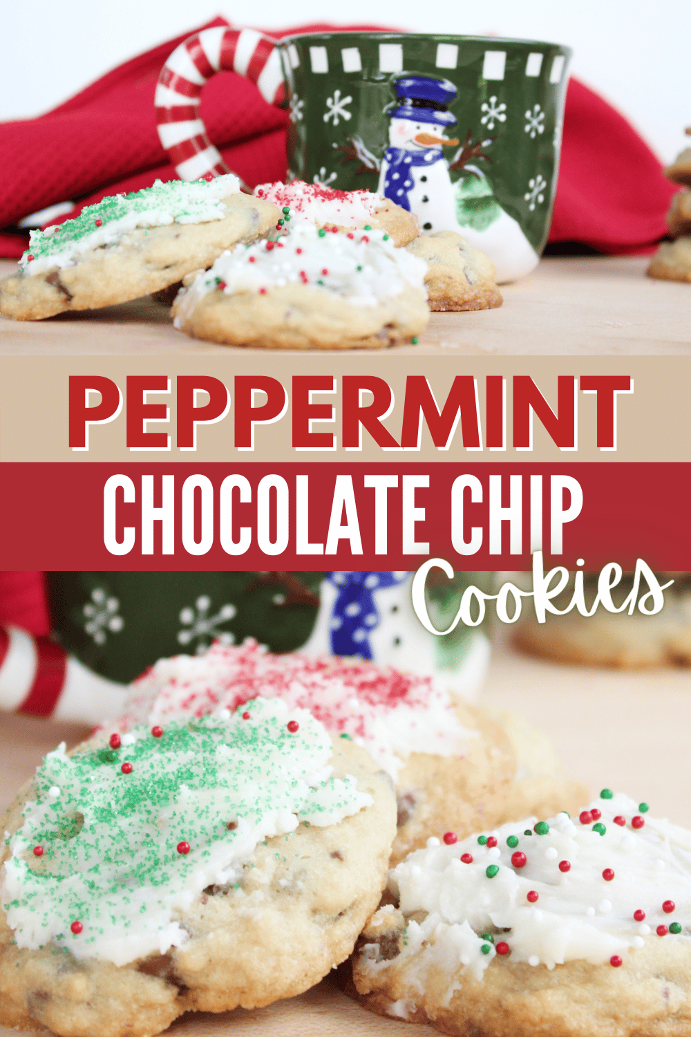 These Peppermint Chocolate Chip Cookies are perfect for holiday baking. These soft and chewy cookies are a crave worthy holiday treat. #peppermintchocolatechipcookies #peppermint #chocolatechipcookies #christmascookies via @wondermomwannab
