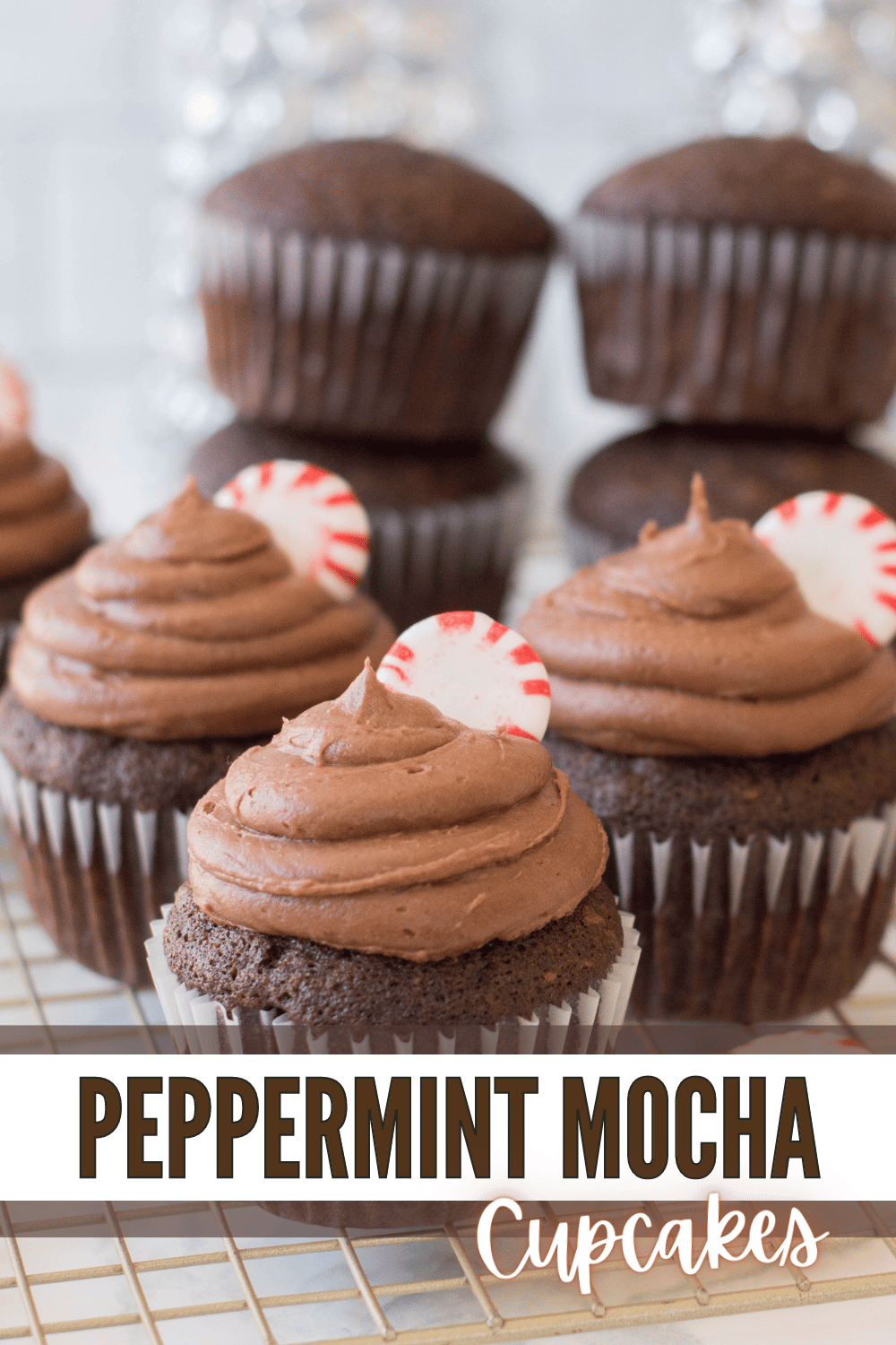 These Peppermint Mocha Cupcakes are a delightful holiday dessert! The cupcakes are moist and fluffy, with a rich chocolate flavor! #peppermintmochacupcakes #peppermint #mocha #cupcakes #christmasrecipe via @wondermomwannab
