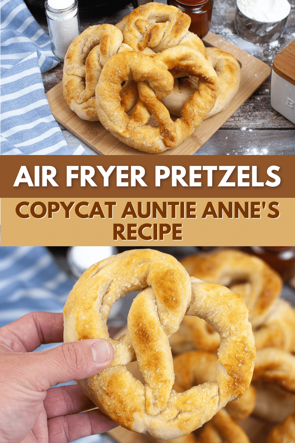 These Air Fryer Pretzels taste just like Auntie Anne’s, but you don’t have to leave the house or wait in line to get them. #airfryerpretzels #copycatauntieannespretzels #airfryer #softpretzels #homemadepretzels via @wondermomwannab