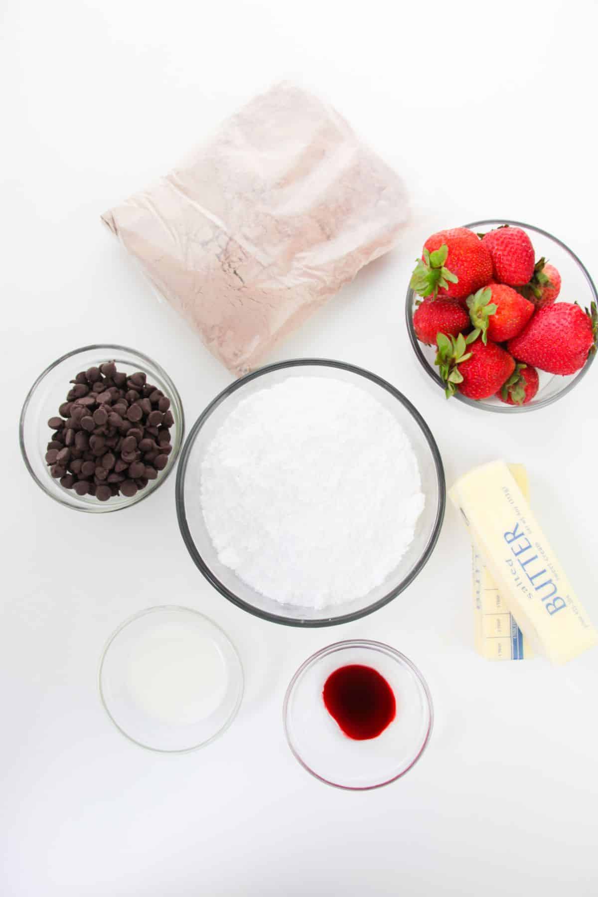 Chocolate Strawberry Cupcakes ingredients.