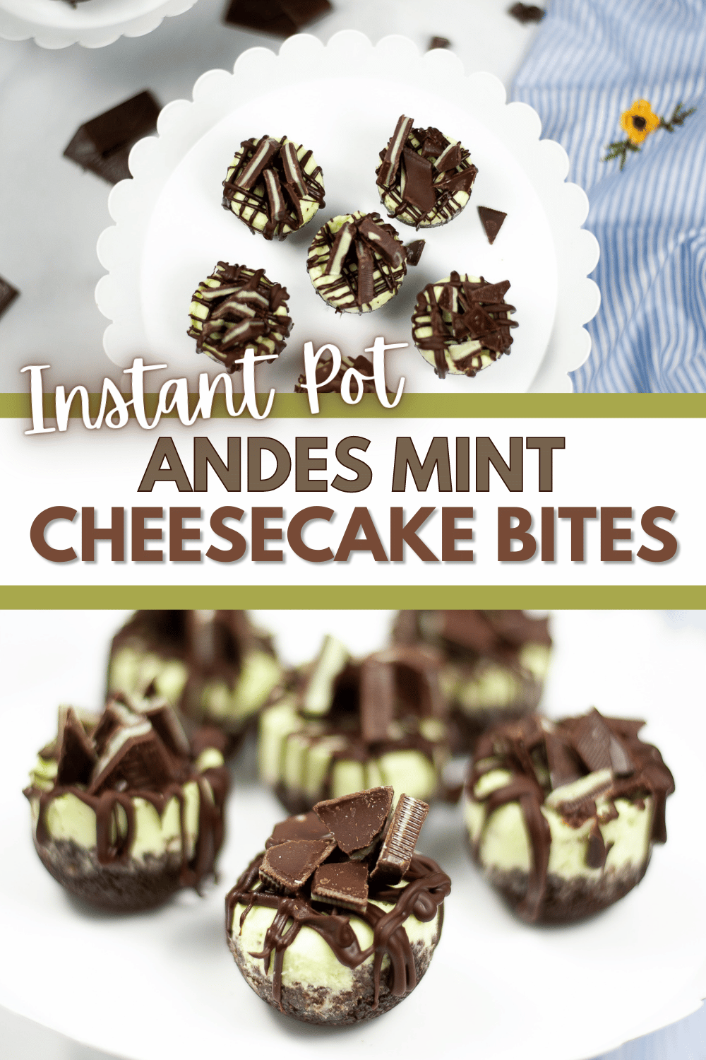 These Instant Pot Andes Mint Cheesecake Bites are so flavorful and delicious! Your friends and family will be begging for more! #instantpot #pressurecooker #instantpotcheesecakebites #andesmintcheesecake #cheesecakebites via @wondermomwannab