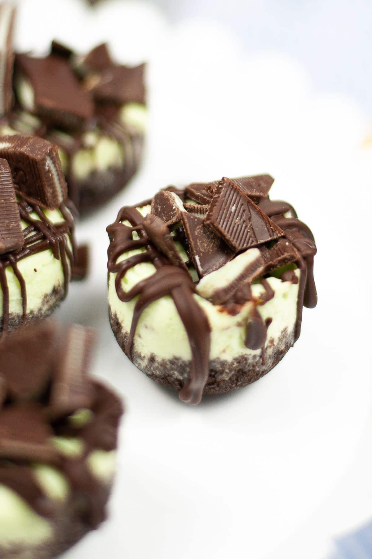 closeup of Instant Pot Andes Mint Cheesecake Bites.