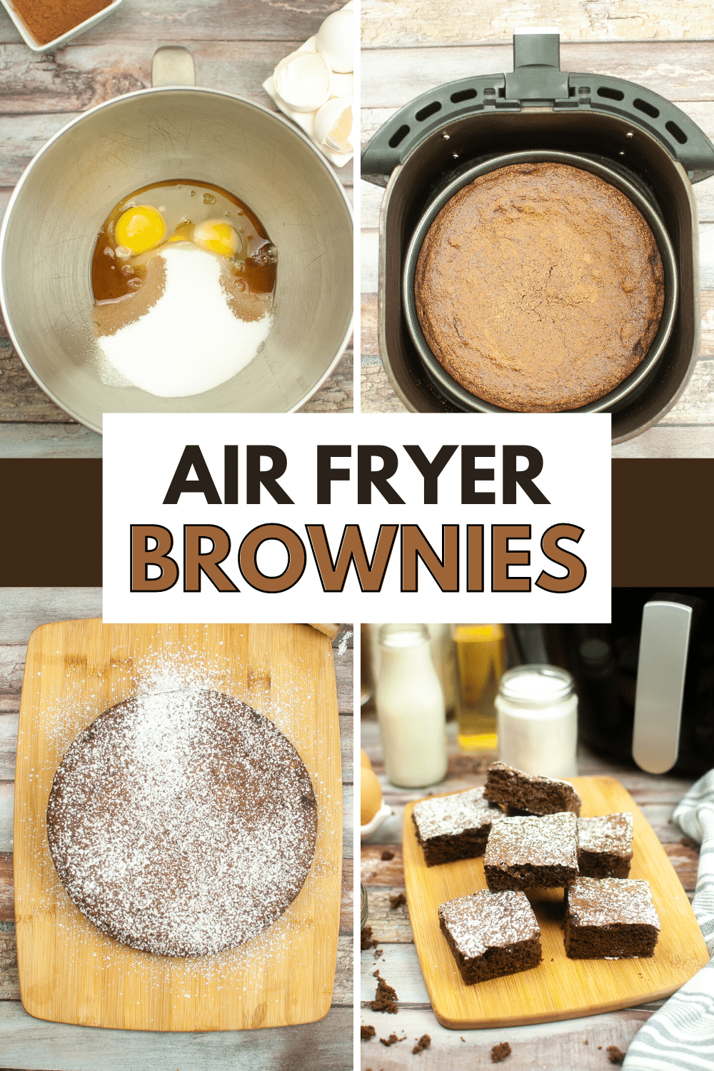 These Air Fryer Brownies are rich, fudgy, and perfectly crisp on the outside. They are made quickly with just a handful of ingredients. #airfryerbrownies #brownierecipe #airfryerdessertrecipes #fudgybrownies #airfryerrecipe via @wondermomwannab