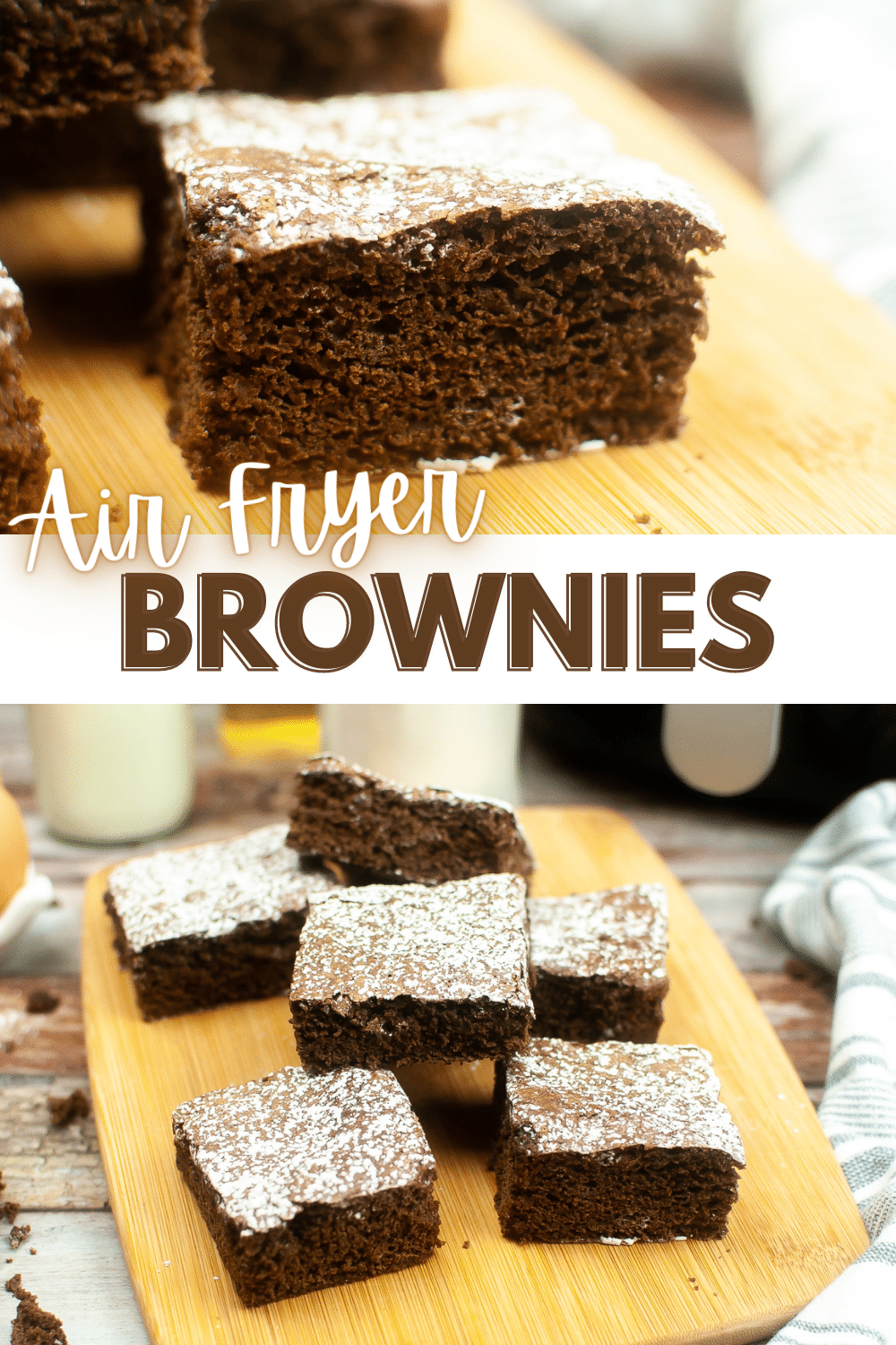 These Air Fryer Brownies are rich, fudgy, and perfectly crisp on the outside. They are made quickly with just a handful of ingredients. #airfryerbrownies #brownierecipe #airfryerdessertrecipes #fudgybrownies #airfryerrecipe via @wondermomwannab