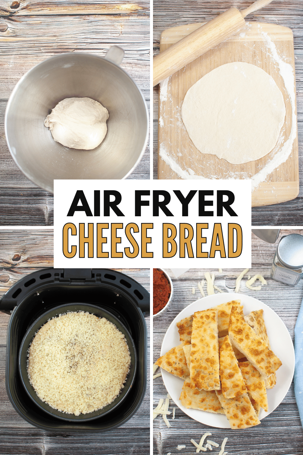 This Air Fryer Cheese Bread is delicious and easy to make. It’s perfect for an easy snack or appetizer. It’s cheesy, buttery, and delicious! #airfryercheesebread #airfryer #cheesebread #breadsticks #cheesygarlicbread via @wondermomwannab